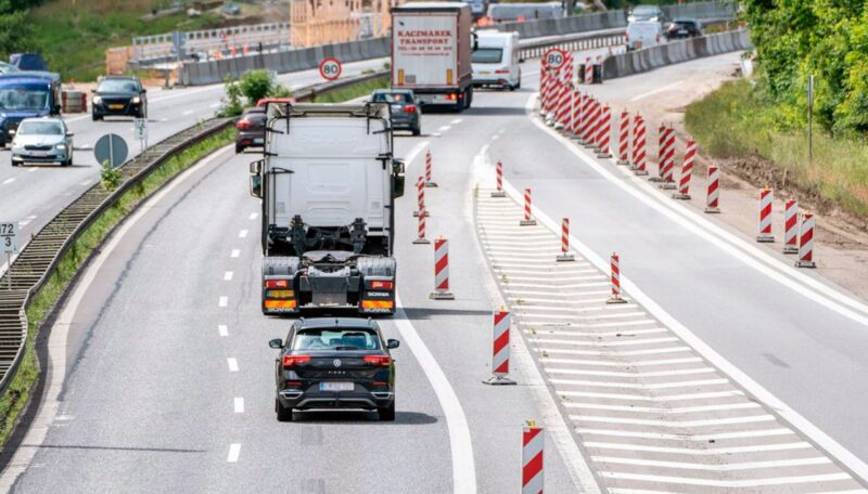 Indsnævring på motorvej.