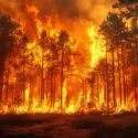 På billedet ses en skov, der står i brand,